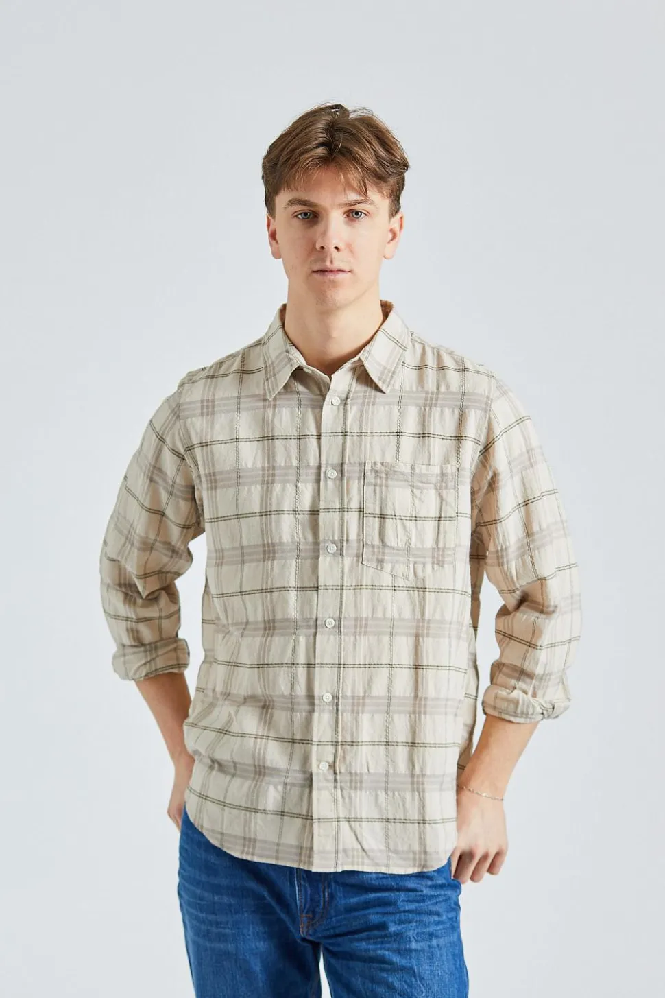 Algot Relaxed Textured Check Shirt Oatmeal