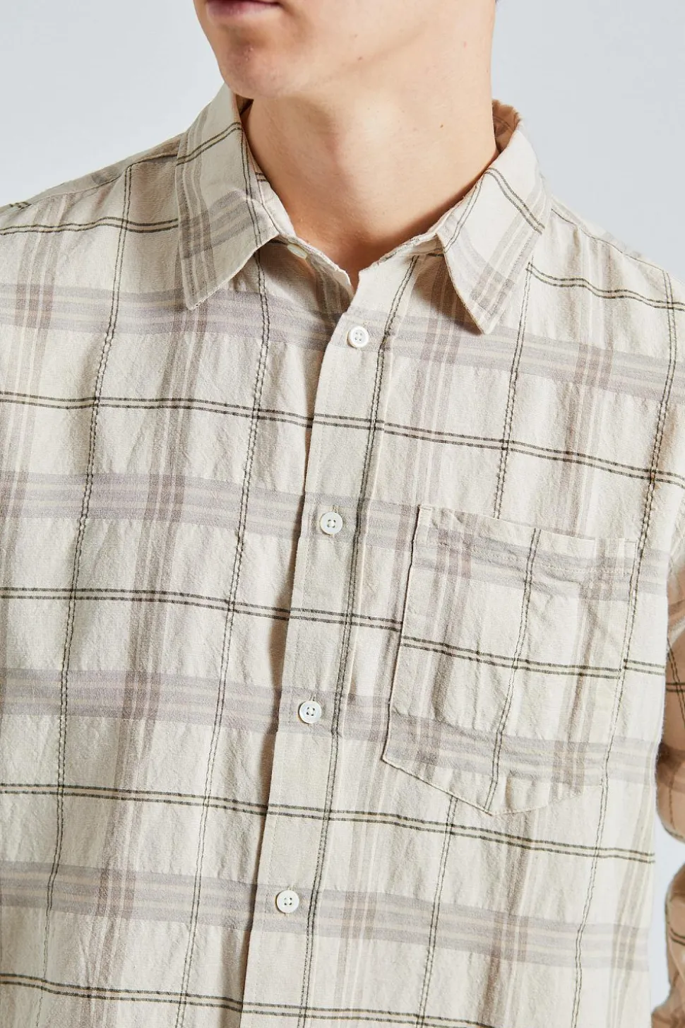 Algot Relaxed Textured Check Shirt Oatmeal