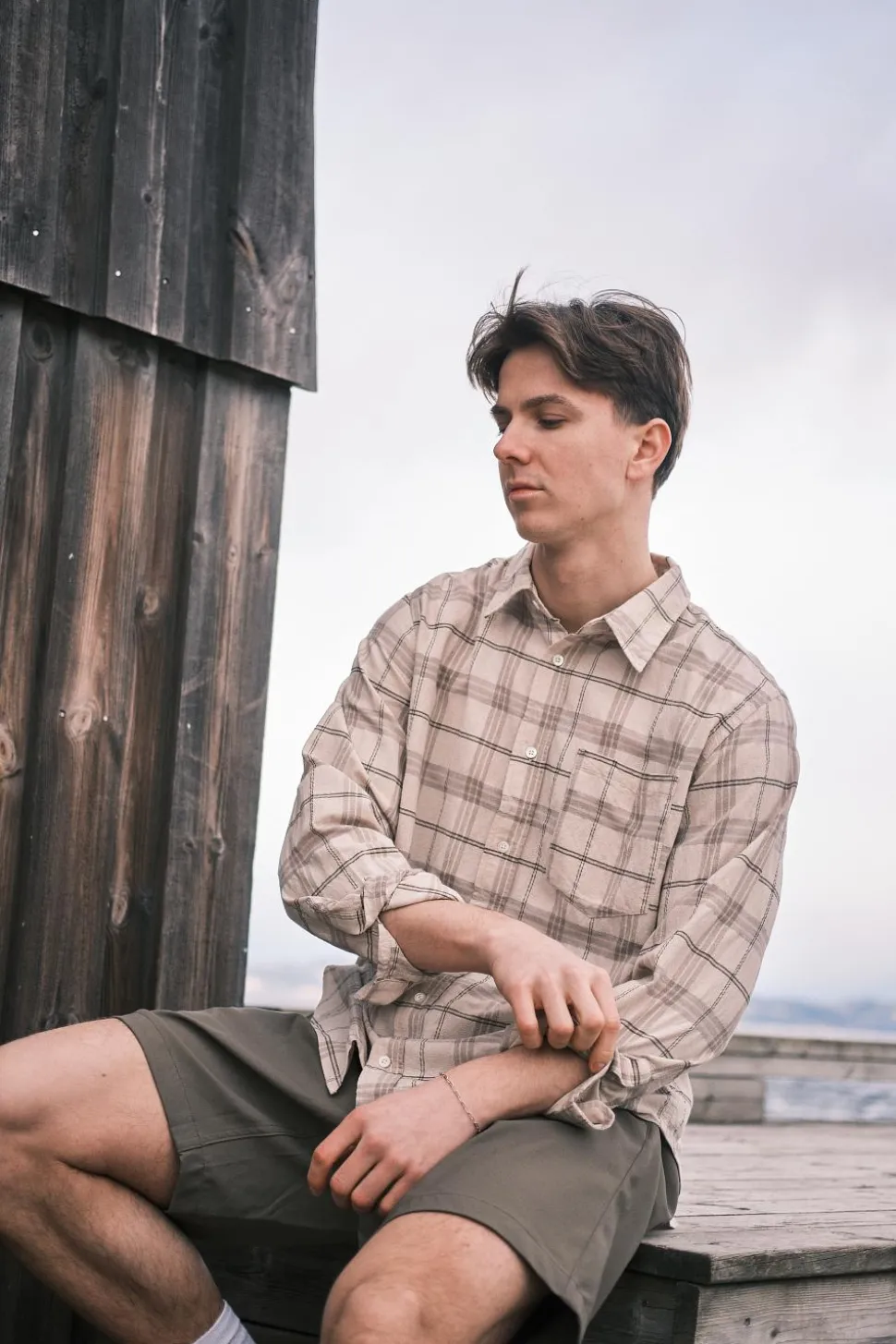 Algot Relaxed Textured Check Shirt Oatmeal