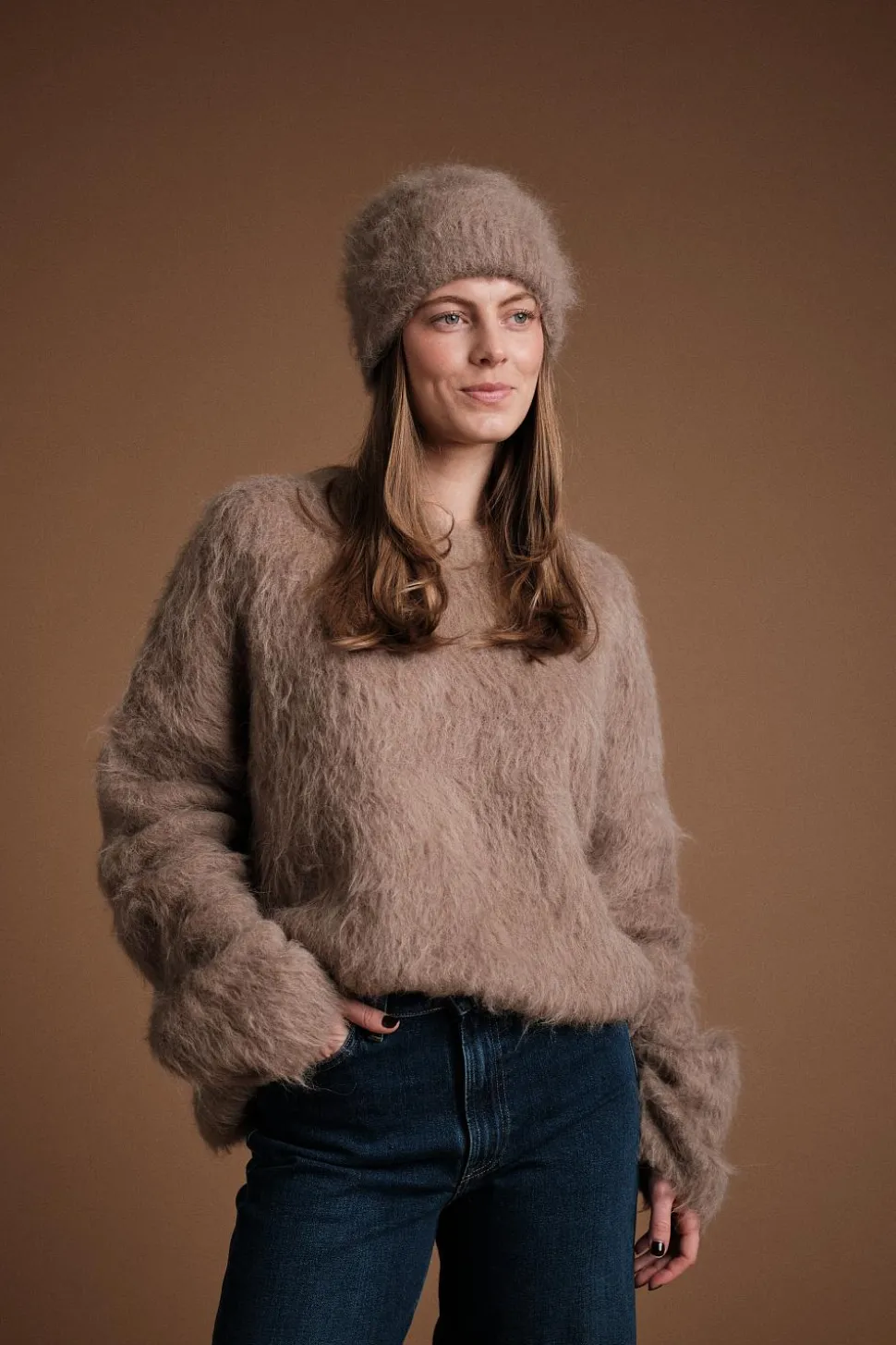 Alpaca Knit Beanie Truffle Melange