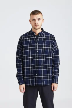 Anton Brushed Flannel Check Dark Navy