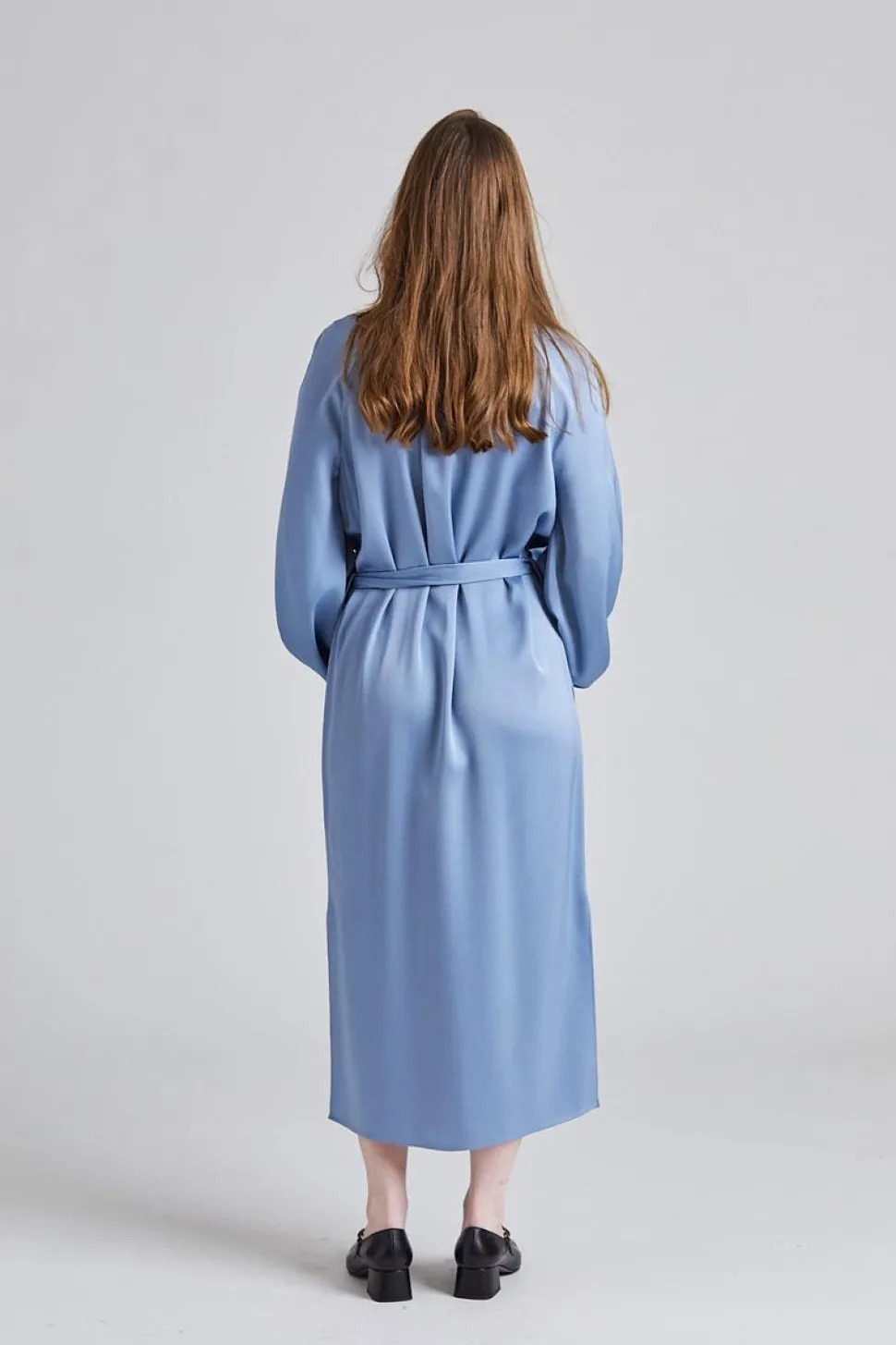 Belted Long Sleeve Dress Air Blue