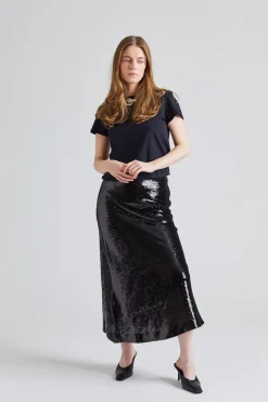 Bias Cut Sequin Skirt Jet Black