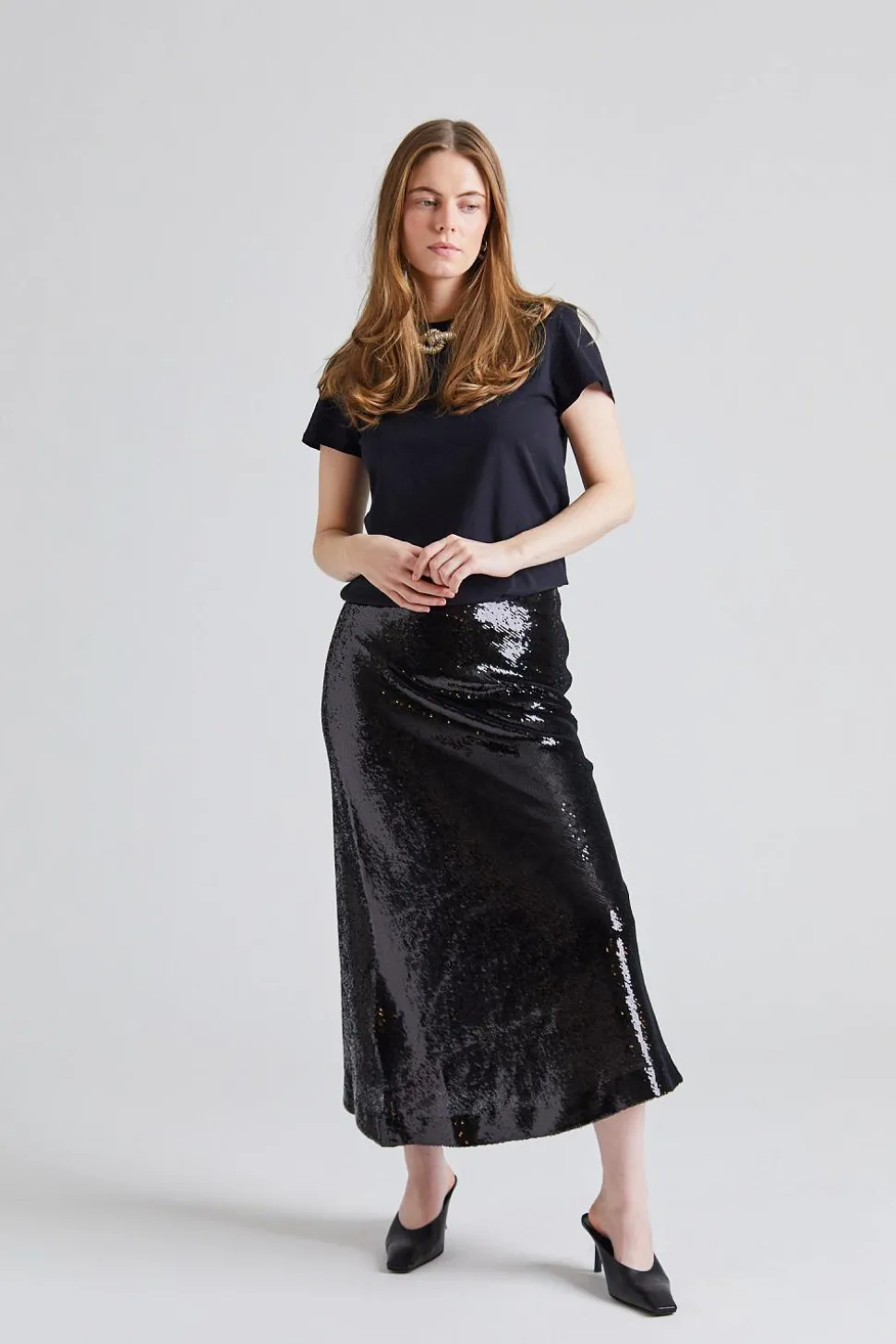 Bias Cut Sequin Skirt Jet Black