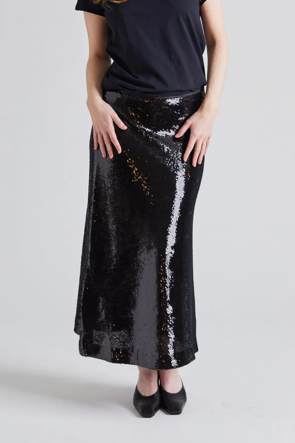 Bias Cut Sequin Skirt Jet Black