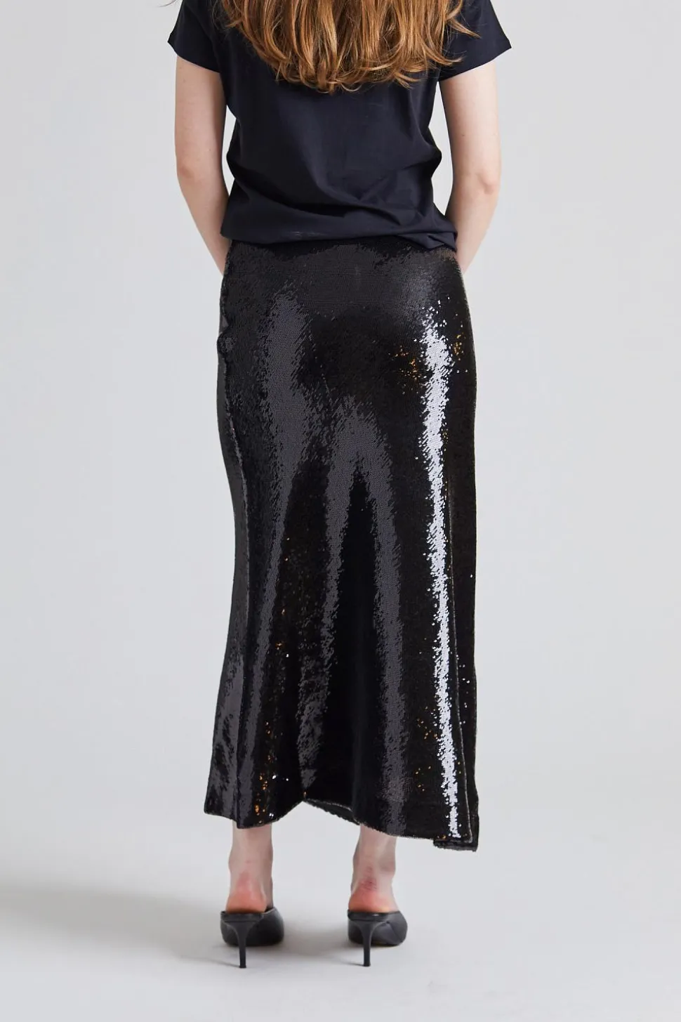 Bias Cut Sequin Skirt Jet Black