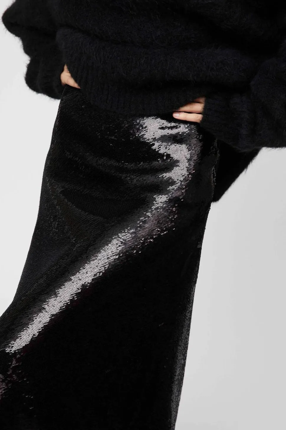 Bias Cut Sequin Skirt Jet Black