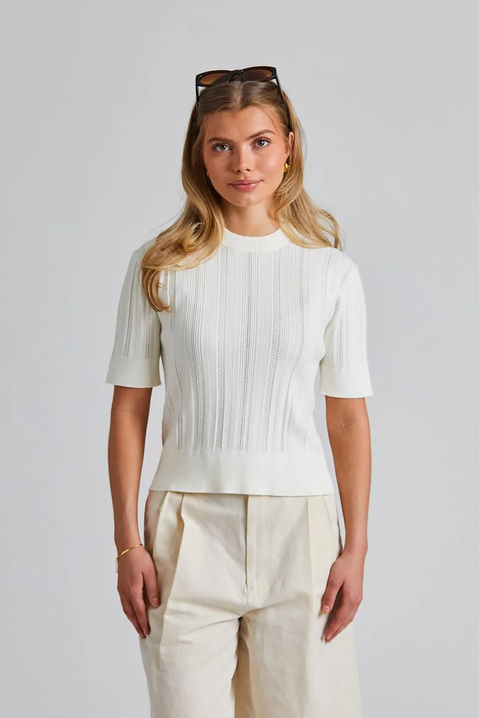 Braid Knit T-Shirt Pearl White