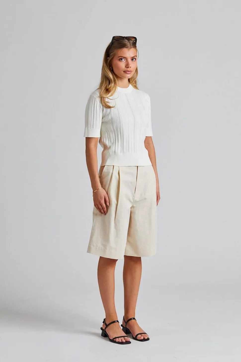 Braid Knit T-Shirt Pearl White