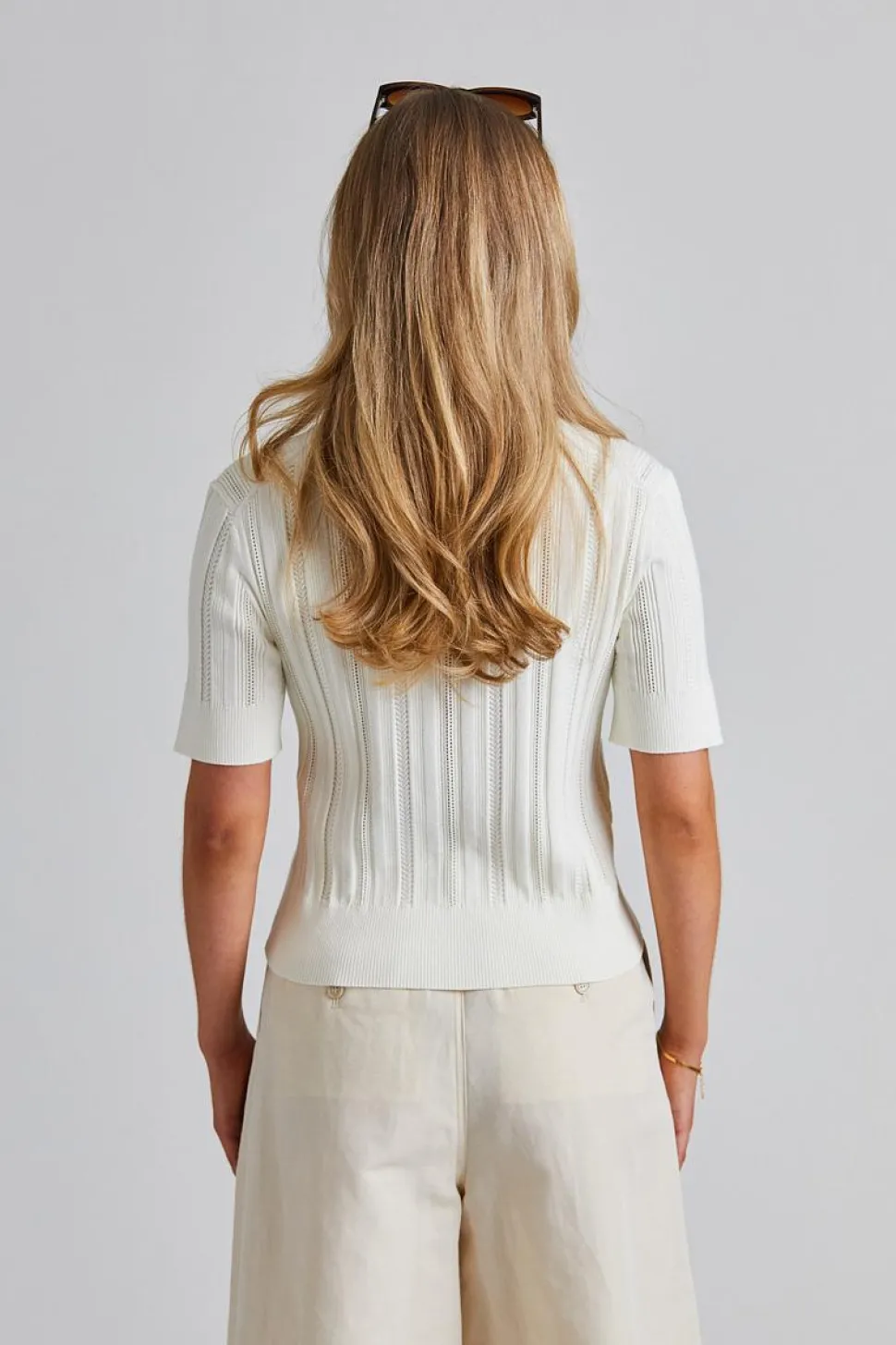Braid Knit T-Shirt Pearl White