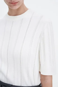Braid Knit T-Shirt Pearl White