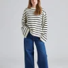 Cape Cod Cotton Sweater Cream Black Stripe