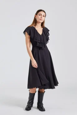 Chiffon Wide Ruffle Dress Black