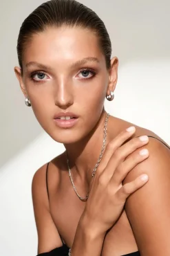 Chunky Hoops Satin Small Silver