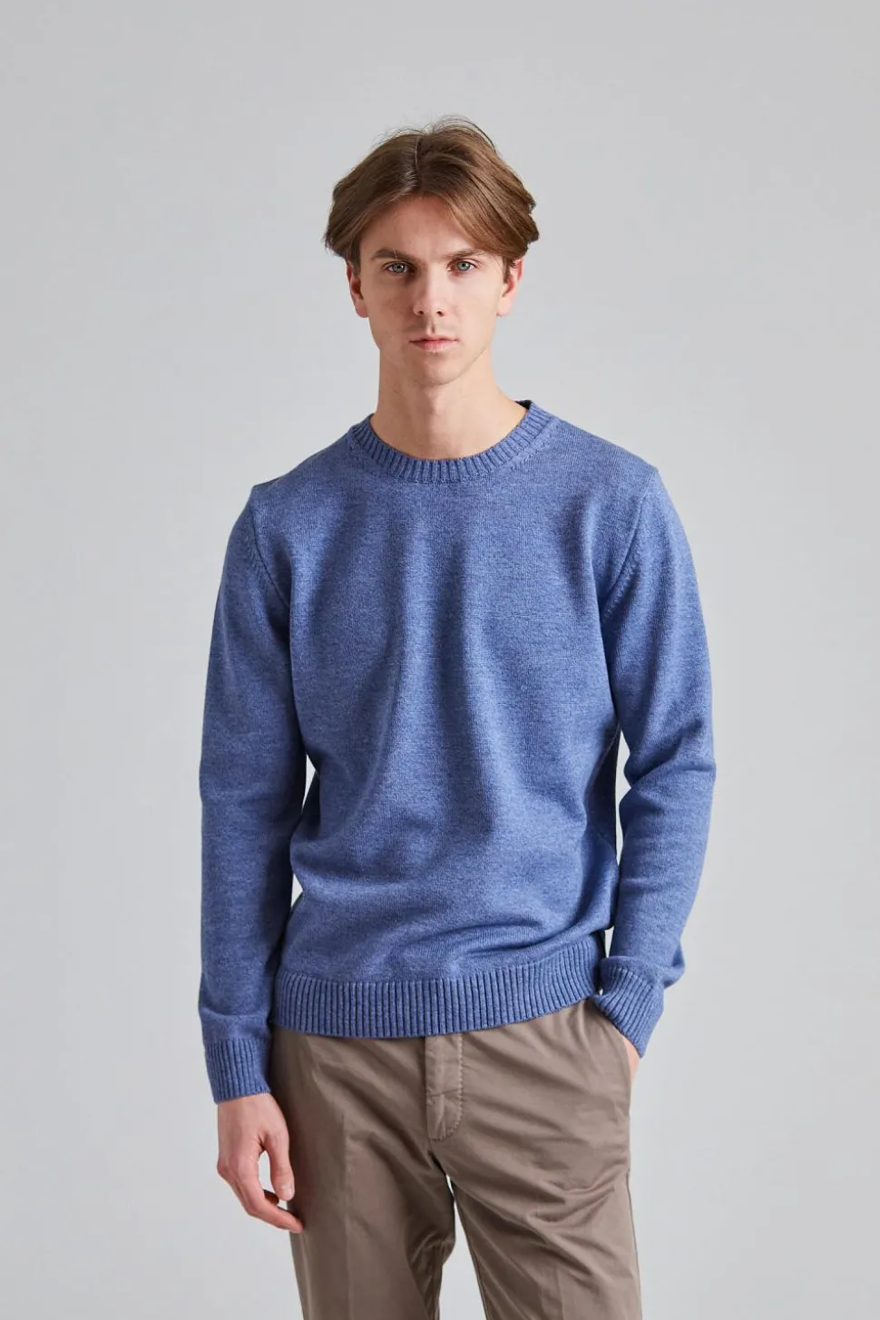 Chunky Merino Crew Neck Blue Melange
