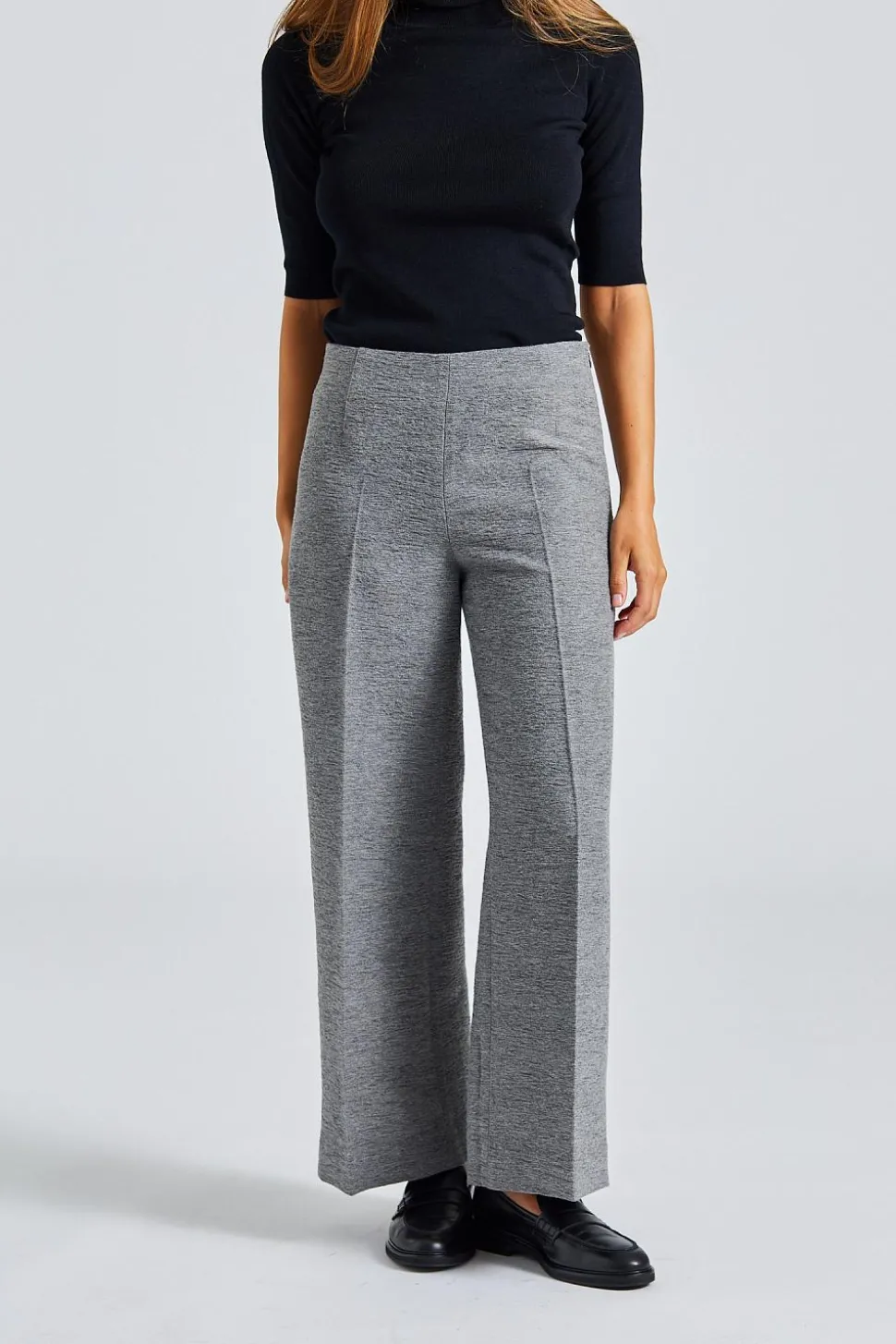 Clean Wide Trousers Grey Melange