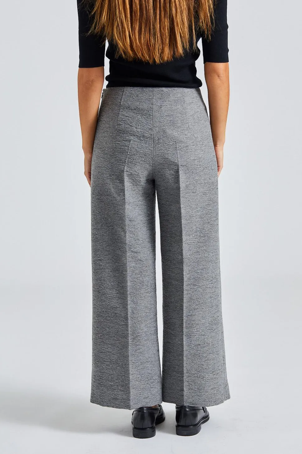 Clean Wide Trousers Grey Melange