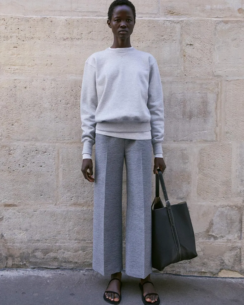 Clean Wide Trousers Grey Melange