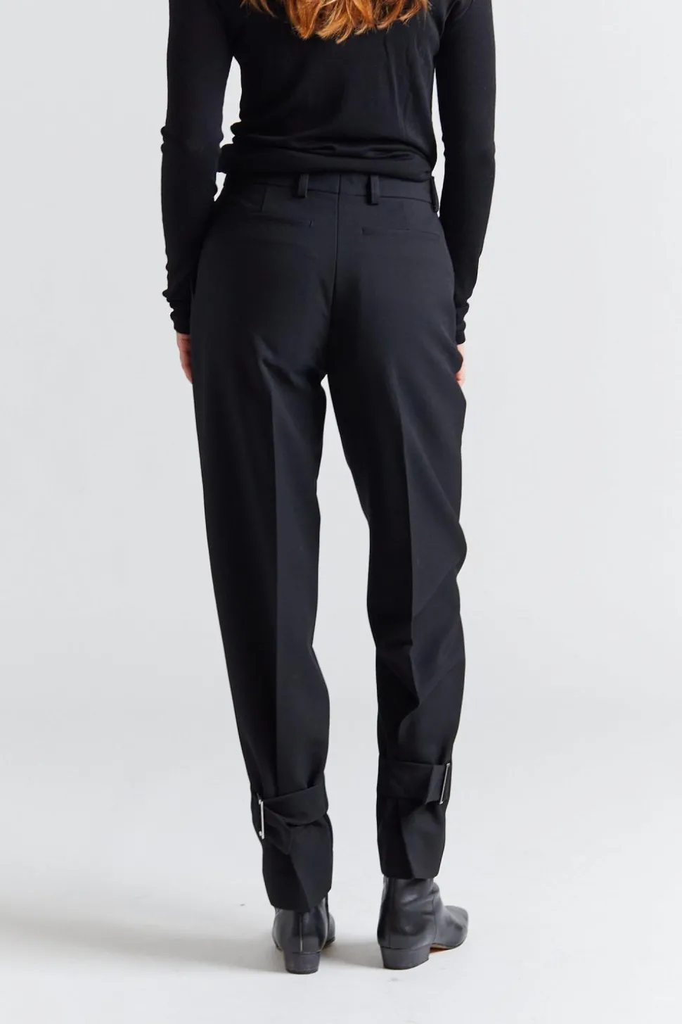Collarless Cinched Buckled Slouch Suit Black