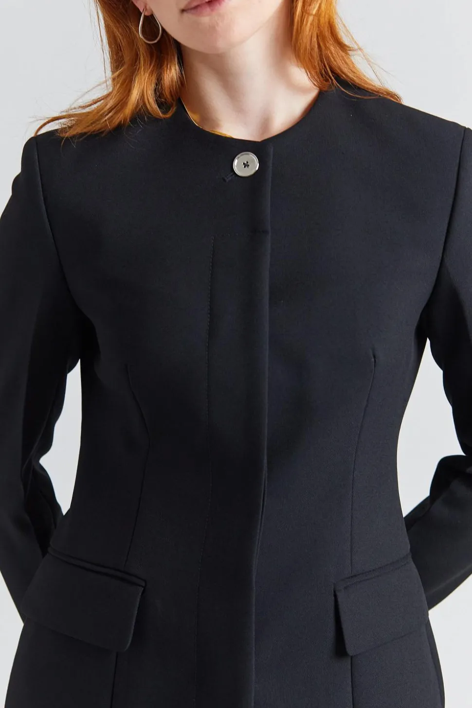Collarless Cinched Jacket Black