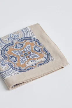Cotton Bandana Ecru with Blue Flowers