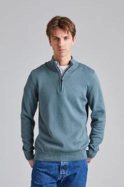 Cotton Half Zip Vintage Teal