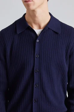 Cotton Merino Knit Shirt Navy