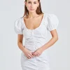 Cotton Poplin Gathered U-Neck Mini Dress Bright White
