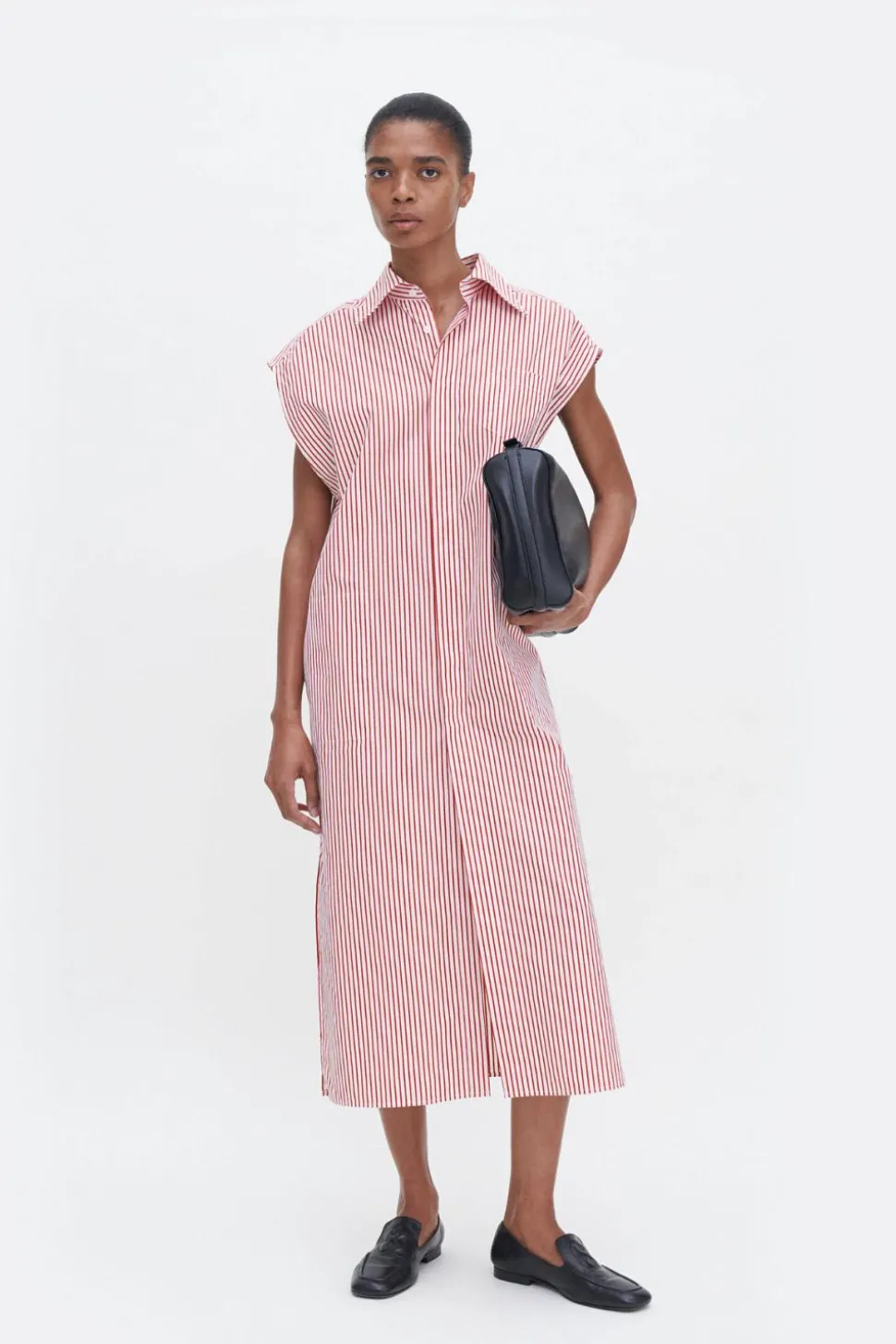 Cotton Poplin Shirt Dress White/Dark Red