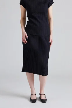 Cotton Rib Slip Skirt Black