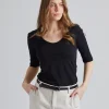 Cotton Stretch Scoop Neck Top Black