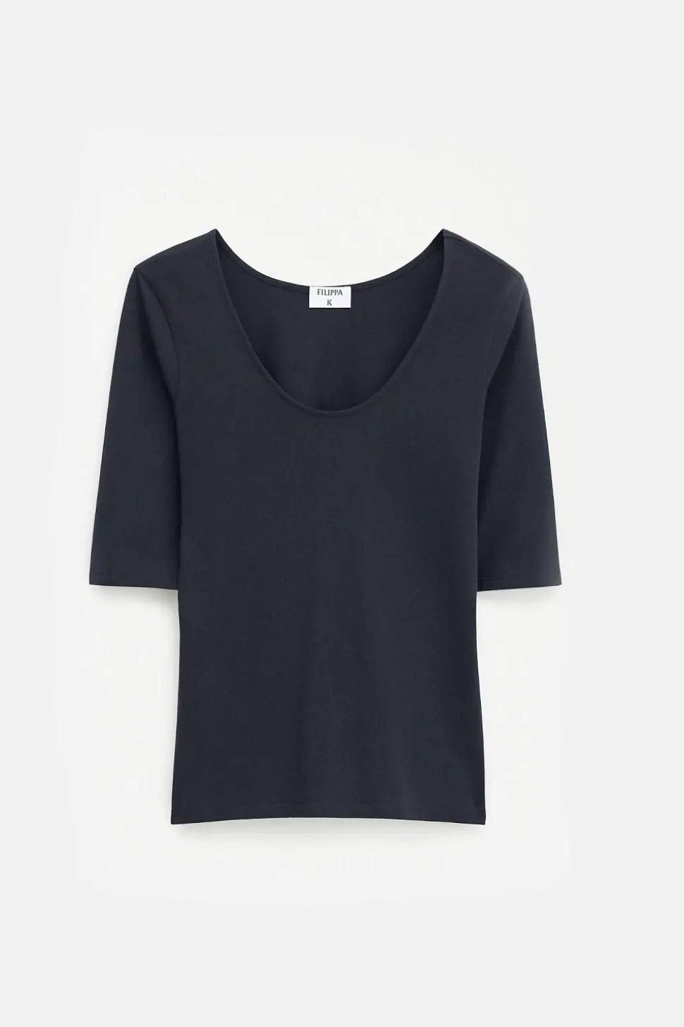 Cotton Stretch Scoop Neck Top Black
