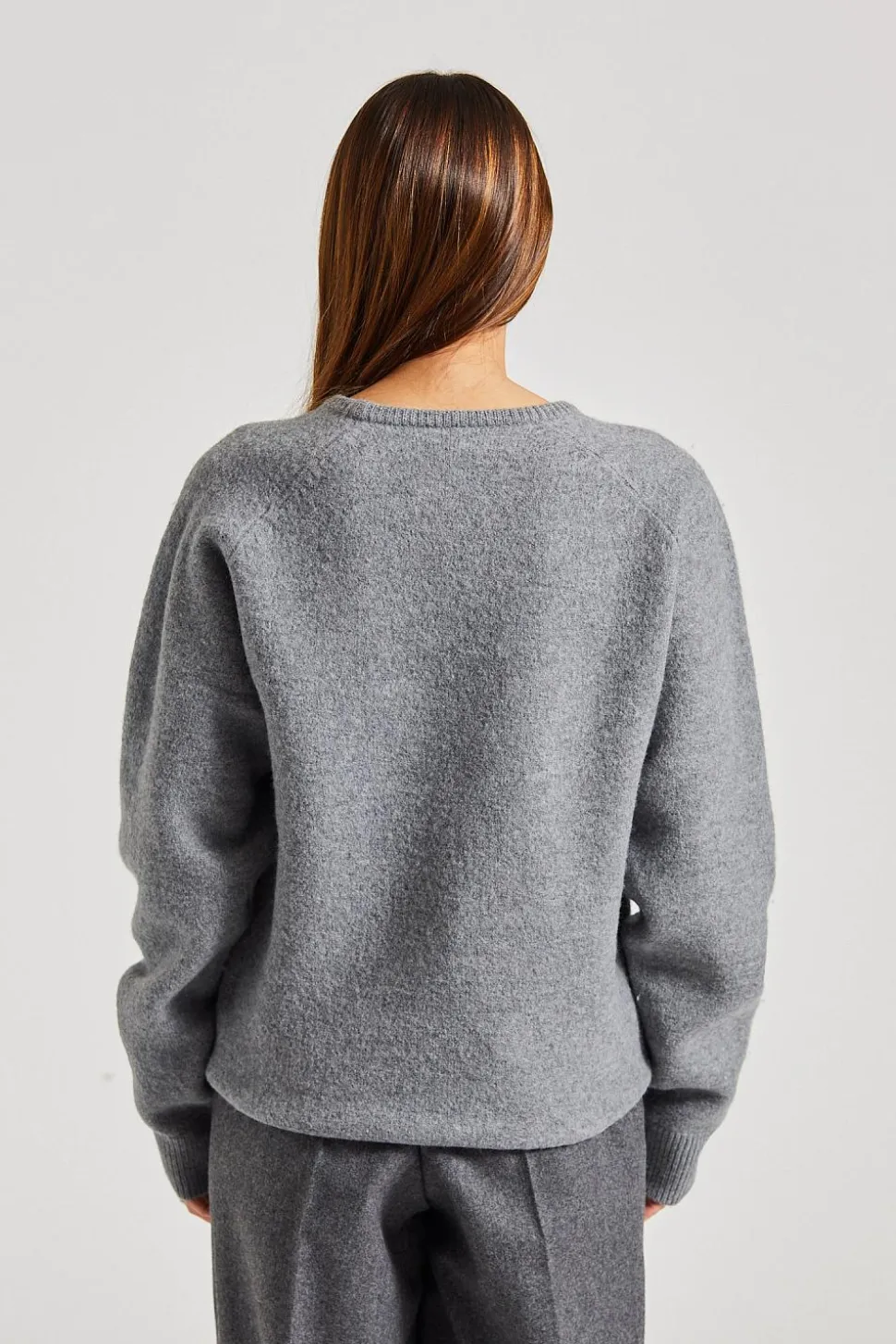 Crew-Neck Wool Knit Grey Melange
