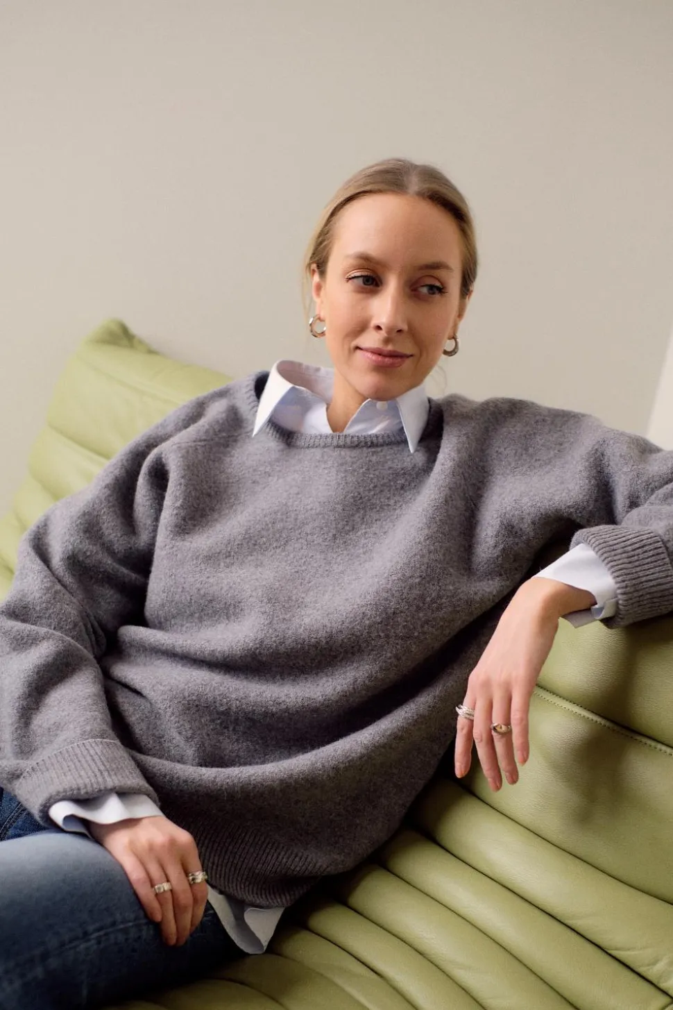 Crew-Neck Wool Knit Grey Melange