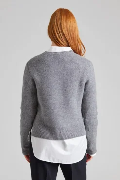 Cropped Crew-Neck Knit Grey Melange