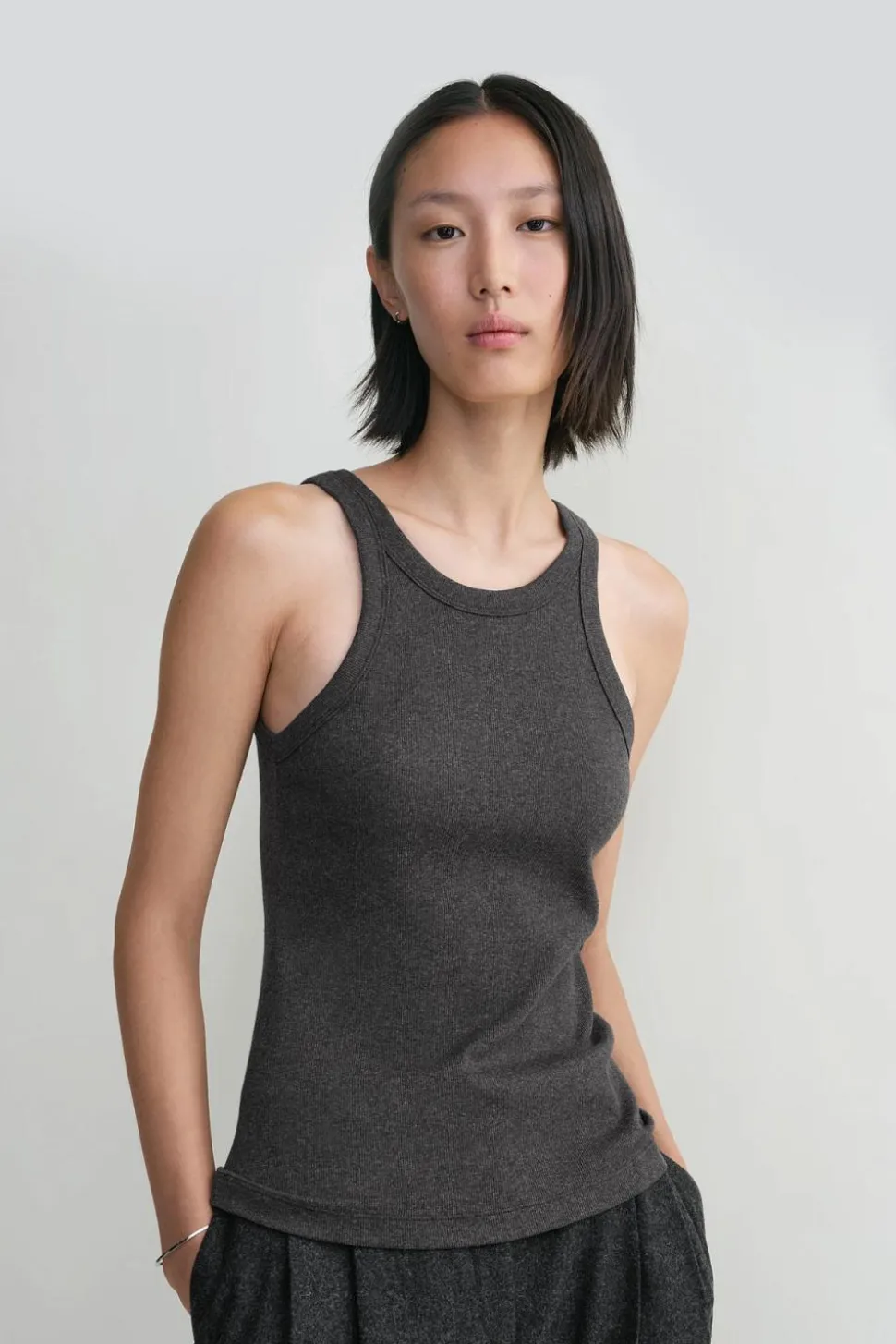 Curved Rib Tank Charcoal Melange