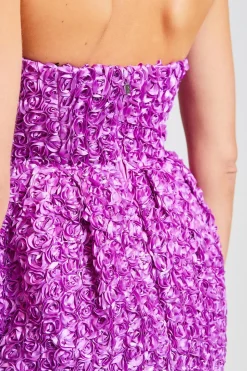 3D Flower Mini Dress Purple Cactus Flower