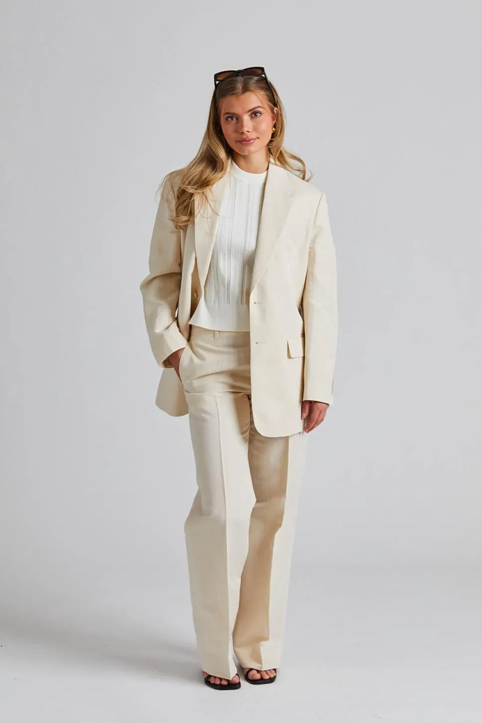 Davina Cotton Linen Blazer Cream White