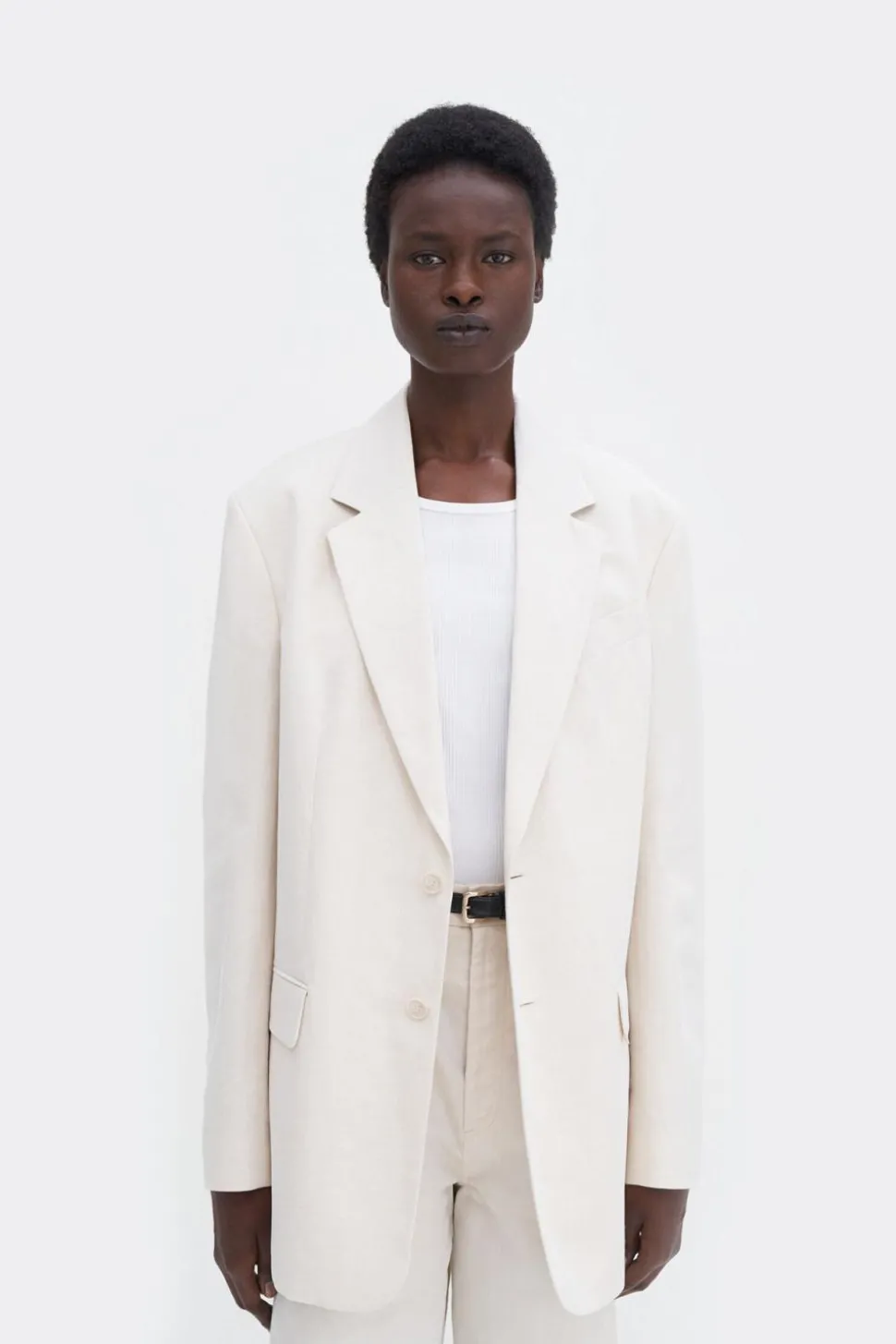 Davina Cotton Linen Blazer Cream White