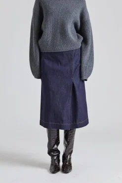 Denim Wrap Detail Skirt Dark Indigo Raw
