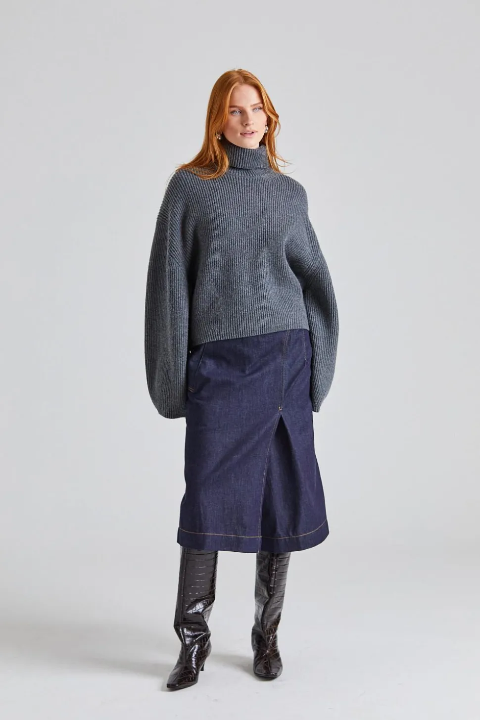 Denim Wrap Detail Skirt Dark Indigo Raw