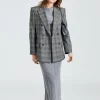 Double Breasted Check Blazer Grey