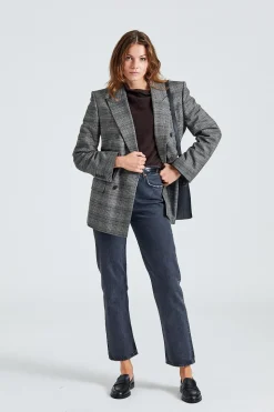 Double Breasted Check Blazer Grey