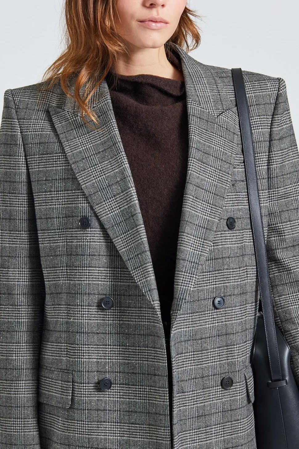 Double Breasted Check Blazer Grey