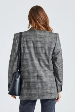 Double Breasted Check Blazer Grey
