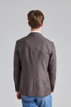 Double Breasted Wool and Silk Jacket Brown