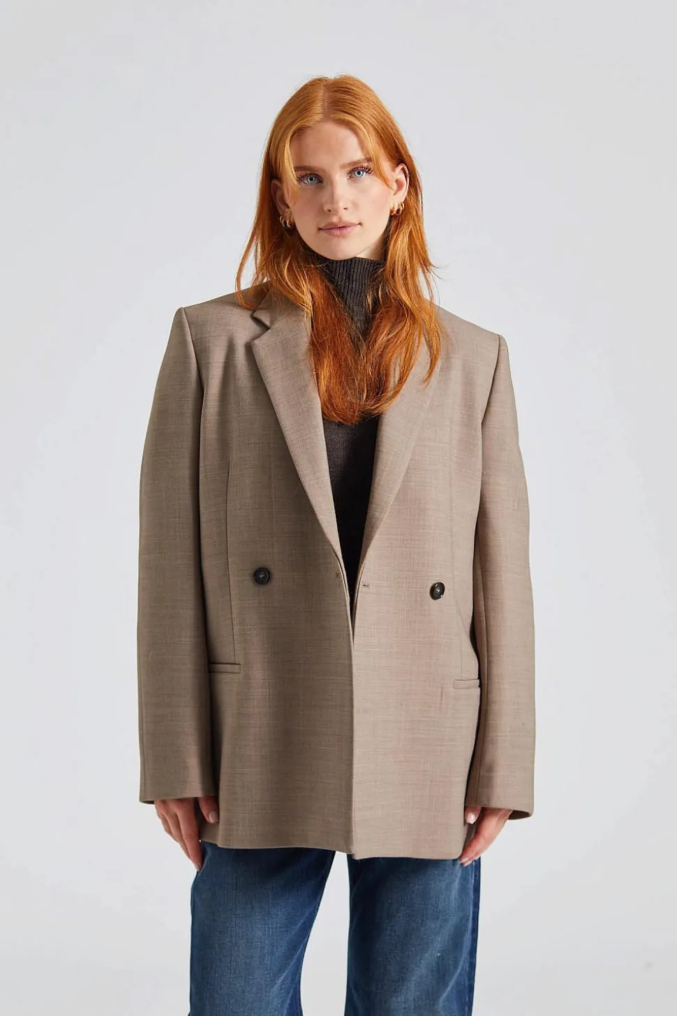 Double-Breasted Low-Waist Tailored Suit Oat Melange