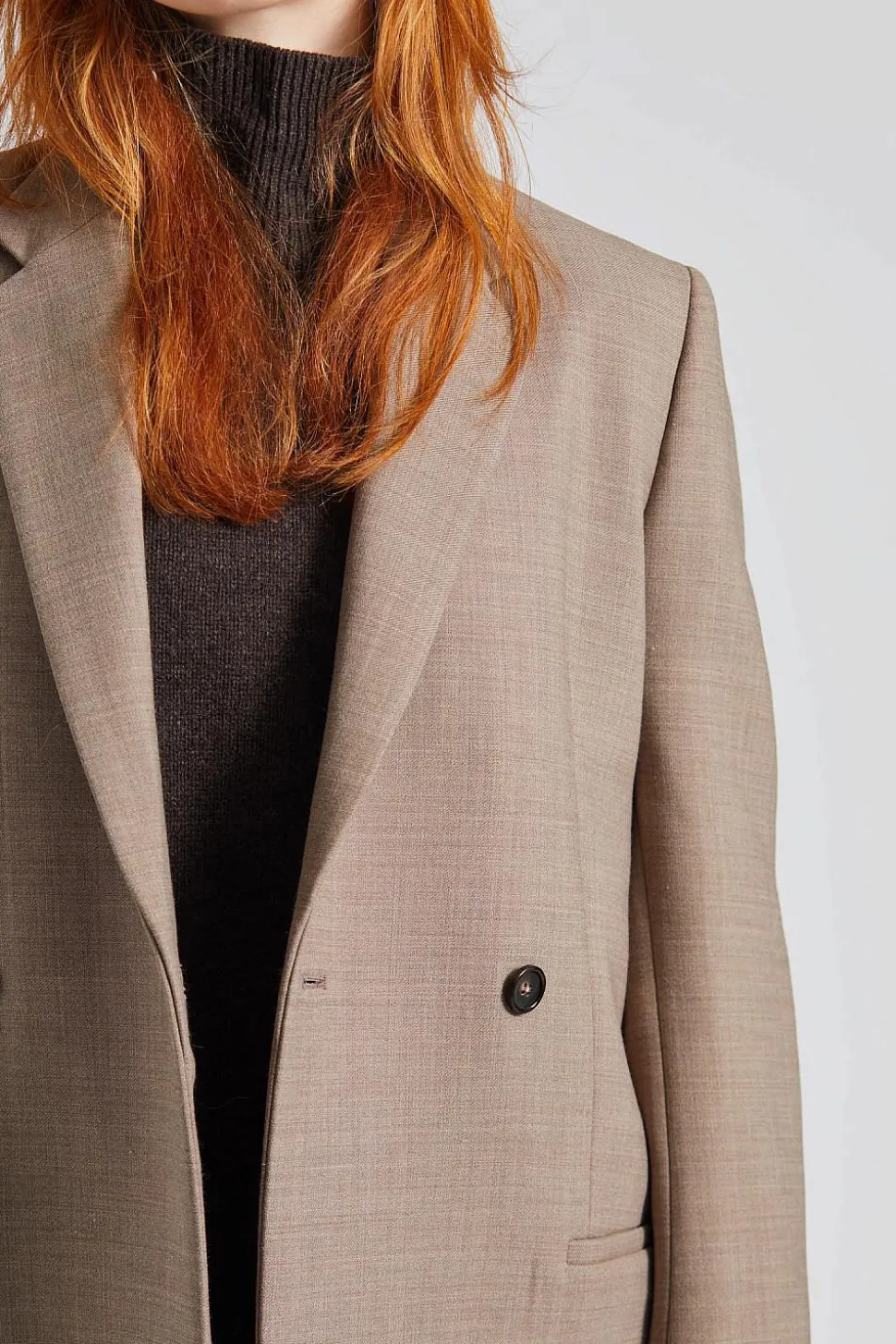 Double-Breasted Low-Waist Tailored Suit Oat Melange