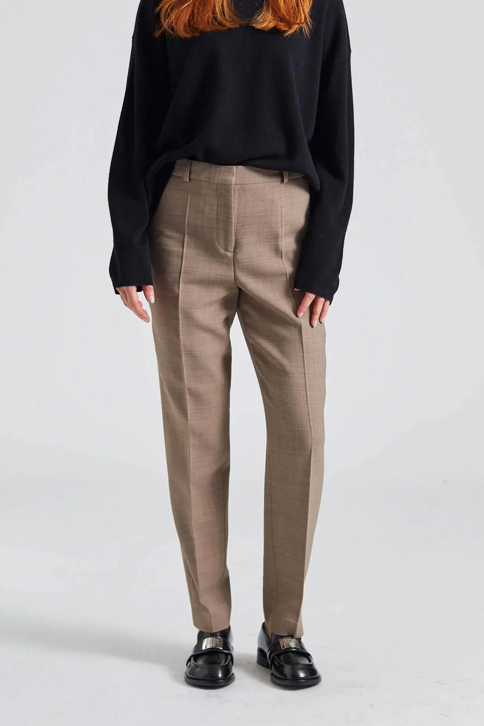 Double-Breasted Low-Waist Tailored Suit Oat Melange