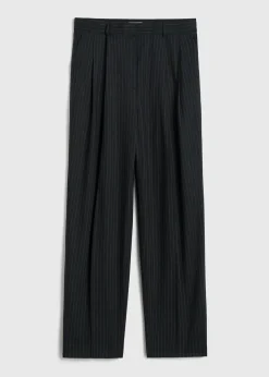 Double-Pleated Tailored Pinstripe Trousers Navy